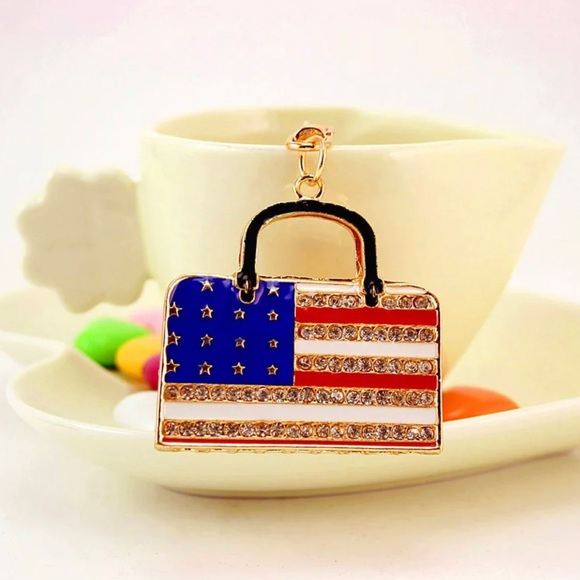 American Flag Bag Charm Key Chain - Picture 3 of 4